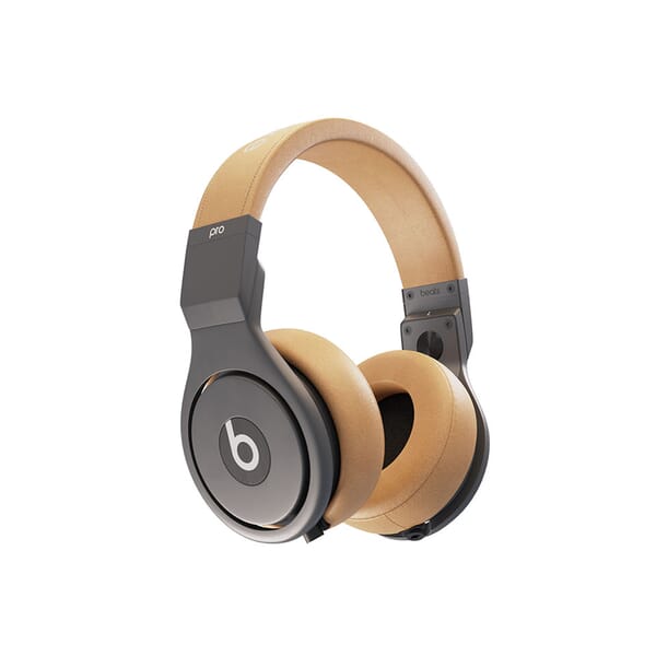 Computer-generated, photo-realistic 3D rendering of a pair of Beats headphones